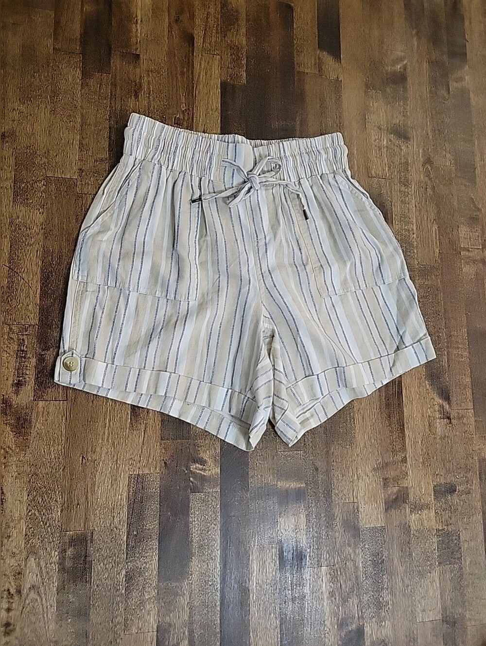 SoundStyle Striped Elastic-Waist Women’s Shorts - Light Blue/White Size S